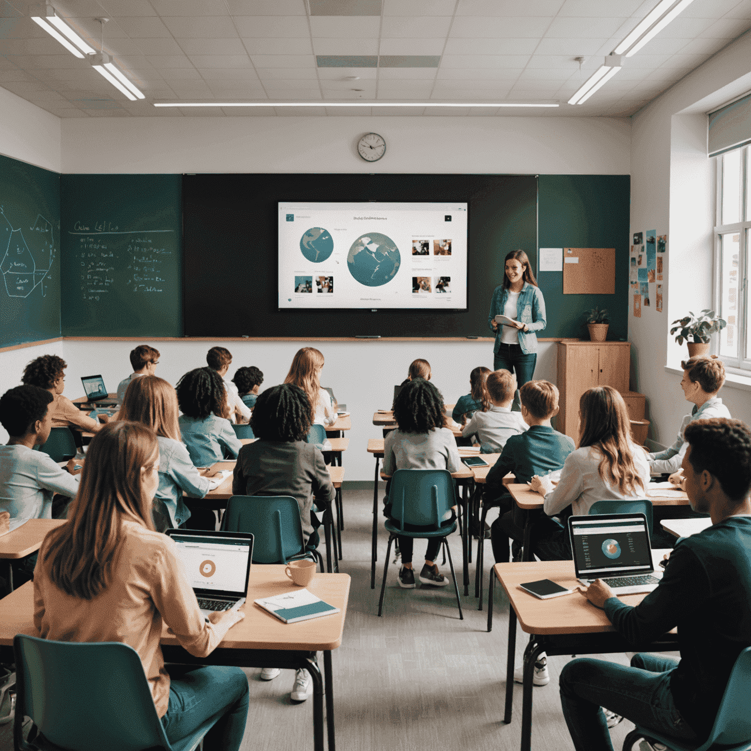 A digital classroom with students connected virtually, showcasing innovative online education tools and platforms