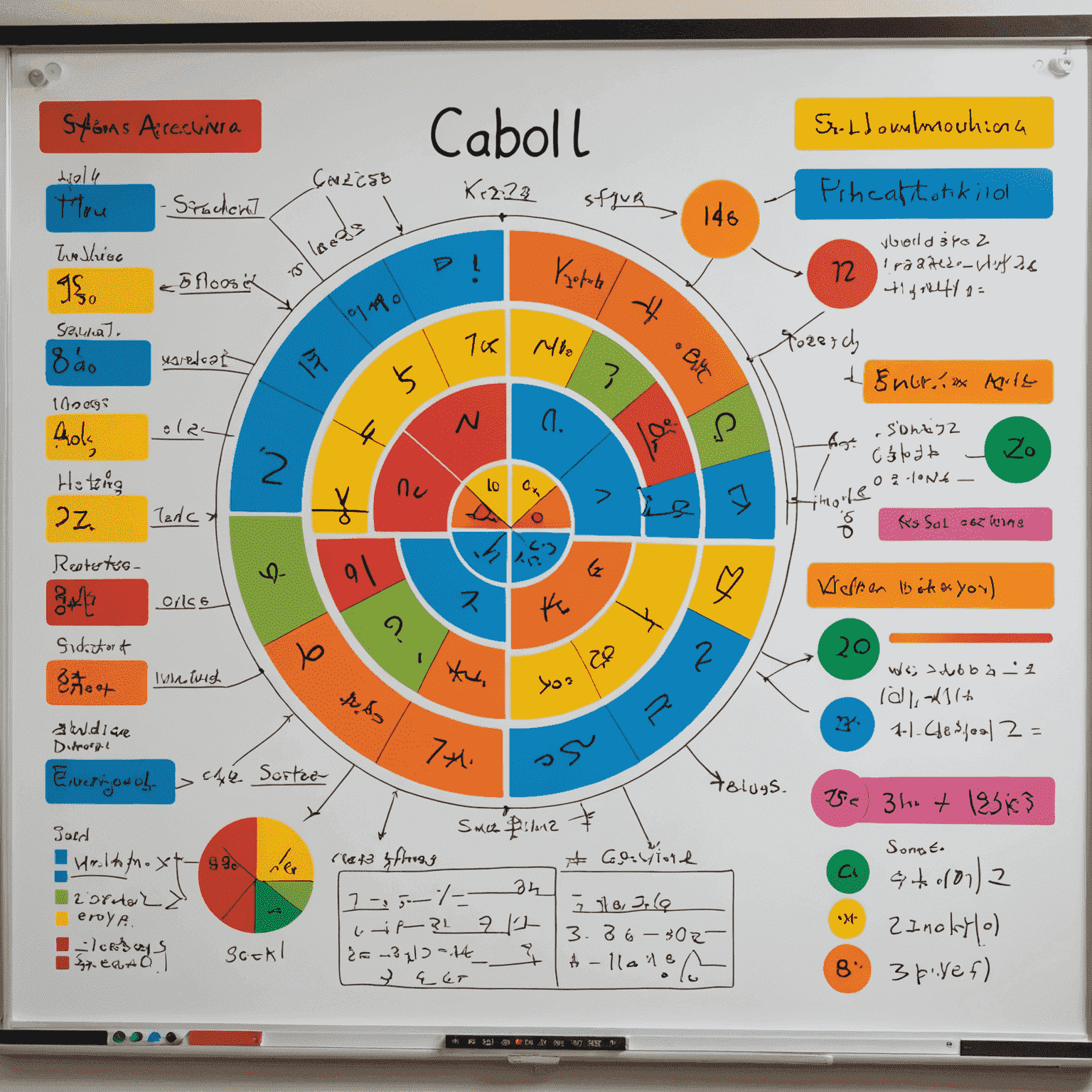 An interactive whiteboard displaying a complex mathematical equation with colorful annotations and visual aids to help explain the concept.