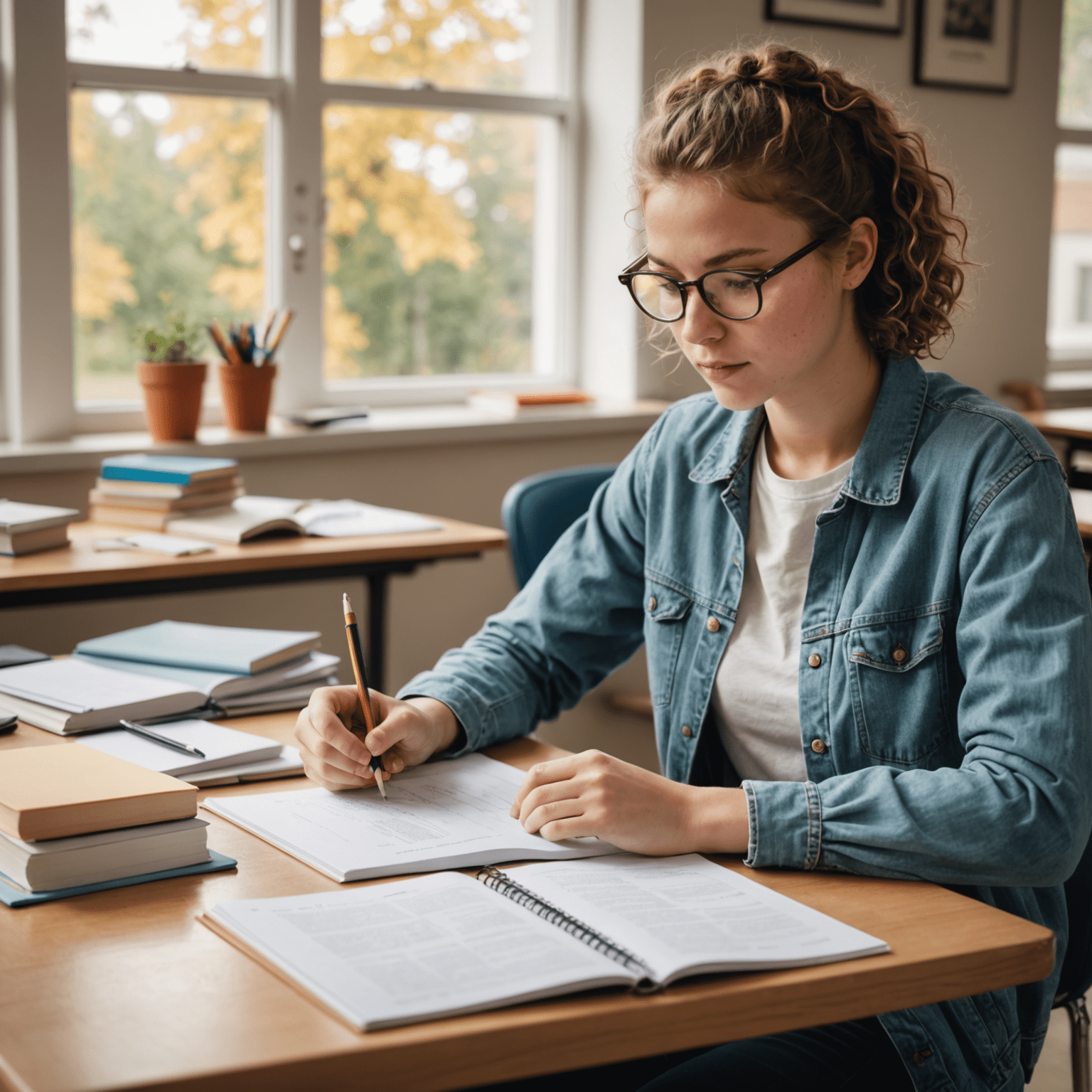 A student preparing for an exam with practice tests and study materials